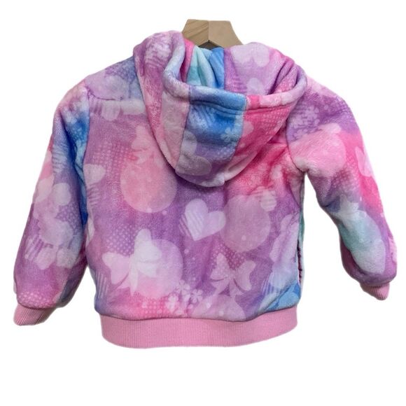 DISNEY JR MINNIE Coat Jacket Size 5 Pink Fuzzy Warm Lining Hood Full Zip. - Picture 3 of 8